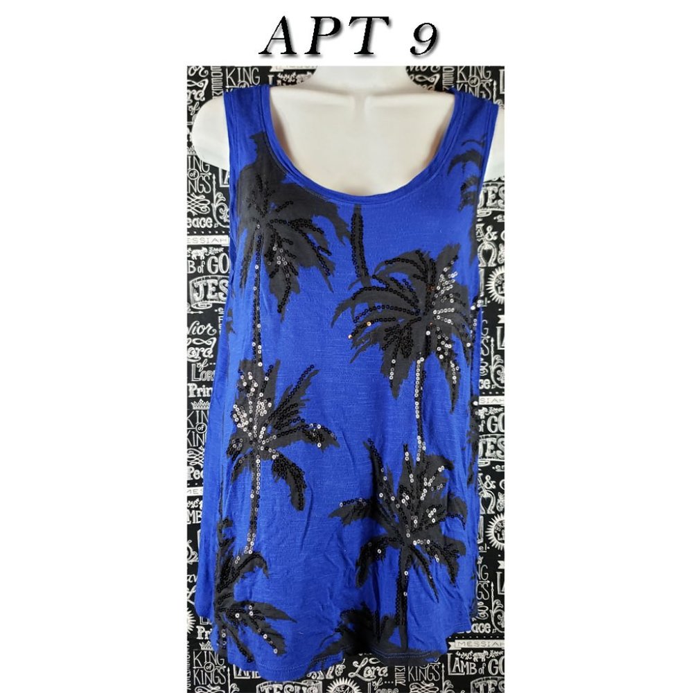 APT 9 Sequins Palm Tree Shirt Size Small